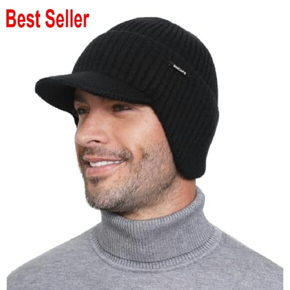 Winter Beanie with Brim Ear Flaps Fleece Lined Knit Hat Outdoor Adventure main image 5